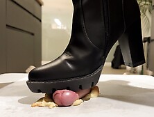 French Perverse Crushes Her Submissive's Cock,  Pisses On Him And Crushes A Piece Of Brioche To Make Him Eat