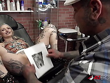 River Dawn Ink licks meat after her new vagina tattoo