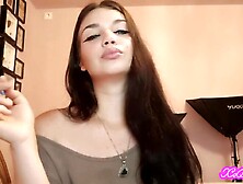 Sexy teen thick latin babe brunette hair with blue eyes teases u with slow smokin'