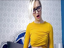 Beautiful Blonde In Glasses Fingers Her Ass And Pussy