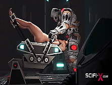 A Hot Horny Bald Skank In Cuffs Gets Banged Hard By A Sex Cyborg In The Lab