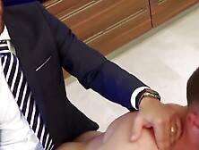 Before he goes in for the big bang Diego Reyes deepthroats his suit