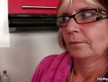 His mom and teenie lezbo have fun on the kitchen