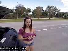 A young woman,  blessed with a generous bust,  engaged in sexual activity with an unkno