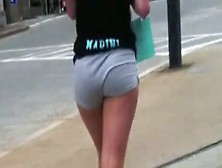 Bubble Butt Teen With Grey Shorts Picks Wedgie