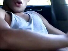 Big-Cock Jock Strokes In His Car