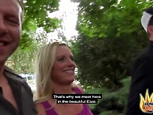 PublicSexDate - Hawt Golden-Haired mother I'd like to fuck Lustful Tina Swallows two Shafts Next To Busy Street