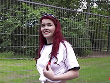 GERMAN SCOUT - Redhead Football Fan Mia May Pickup for Public Anal Fuck at Public Viewing