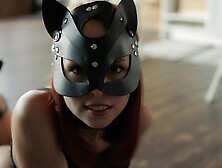 Masked Girl Licks Master's Feet,  Sucks A Cock And Gets Fucked