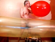 Dirty Old Man Is Blowing Some Balloons And Jerking Off