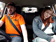 Curvy ginger rides driving instructor