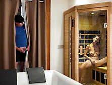 Italian Aunt Catches Young Men's Naked Sauna Plot - Blonde MILF Fucks & Sucks in Roleplay