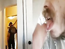 Naughty Man Sucks An Unknown Guy's Dick Through A Gloryhole