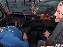 Chubby dark Haired Cougar with glasses nailed into the camper van