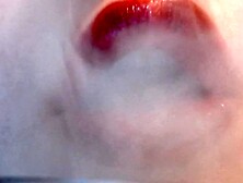 EXTREME SMOKING INTO SHOT GLASS WITH RED LIPS