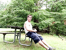 Here I Am Jacking Off At The Public Park On The Picnic Table,  Standing Sitting And Cumming.  Cargo Shorts And Boxers,  Wifebeater