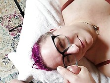 Cum play on Liza's glasses,  facial cumshot