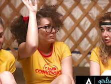 GIRLSWAY - Camp Counselors Discipline Leana Lovings & Demi Hawks WITH 3-WAY LESBIAN SCISSORING!