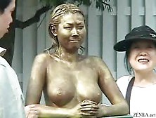 Green Japanese Garden Statue Has Tits Felt Up