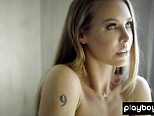 Petite Nicole Aniston reveals her pierced nipples and her trimmed pussy