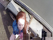 Busty Redhead Fucks Cop Outdoors