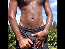 Stroking My Hairy Uncut Black Cock In Public