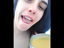 Nudist Crazy White Girl Only Fans Cam Slut Drinks Morning Coffee Lunatic