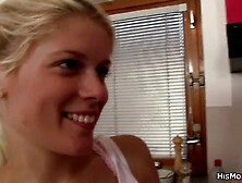 His mama teaching blond teen toying