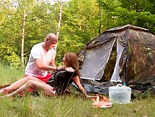 Sexy and charming brunette hair does boobjob and screws outdoor