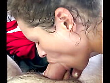 Pretty young hooker is on the phone with her boyfriend while she is getting fucked completely naked while in public