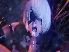 [Animated] 2B Blowjob Lipjob Into Facial