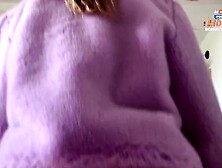 Hot bitch in purple fur coat likes cum on her pretty face