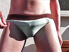 Hd Bulging Blue Speedos And Oily Outdoor Cum