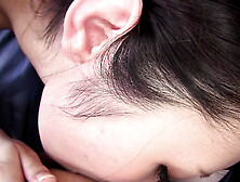 Hairy asian teen licks his asshole and gets a huge load on her pussy!