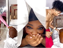 Ebony Step Mom caught Step Son jerking off pretending sex doll