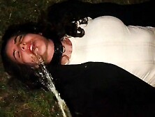 Young Dutch Goth Pisslut Drinks Piss In The Park