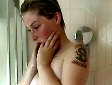 A Short Haired Tattooed Pawg Showering - British