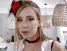 Its Halloween time and Penny Pax is hanging out with her adopted daughter Haley Reed into their costumes.  Haley asks