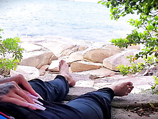 Amateur Teen Handjob Cumshot Surprise on Beach Outdoor Sex