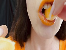 Asmr Sensually Eating Orange Fruit Mouth Close Up By Stunning Milf Jemma Luv