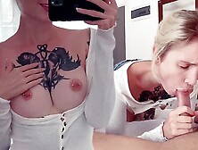 Tattoed Lady Admires Her Gorgeous Body in Mirror and Deepthroat