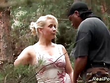 voyeur filming a extreme hot german milf which gets rough interracial banged in the woods