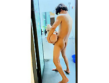 He was taking off his clothes to take a shower when his neighbor visited