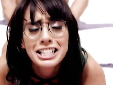 Nerdy Brunette Fucked In Pussy On The Fluffy Carpet