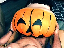 Enormous Halloween pumpkin butt mounts dick and takes gigantic Cums On load