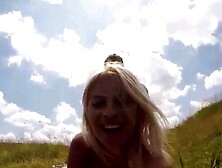 Blonde German Cougar Leads Muscle Thrashing in Woodsy Holiday Hookup