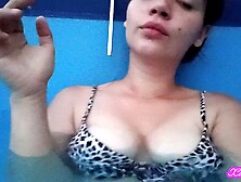 Smoking casual spontaneous video outdoor in bikini in swimming outdoor no makeup all real