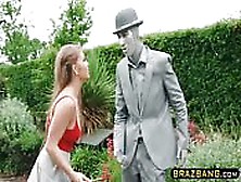 Living Statue Fucks Cock Hungry Slut