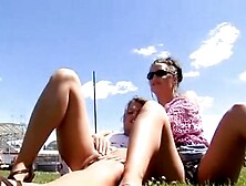 Lesbians make out in public park