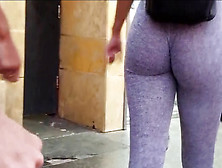 Candid Teen Bubble Butt Grey Leggings